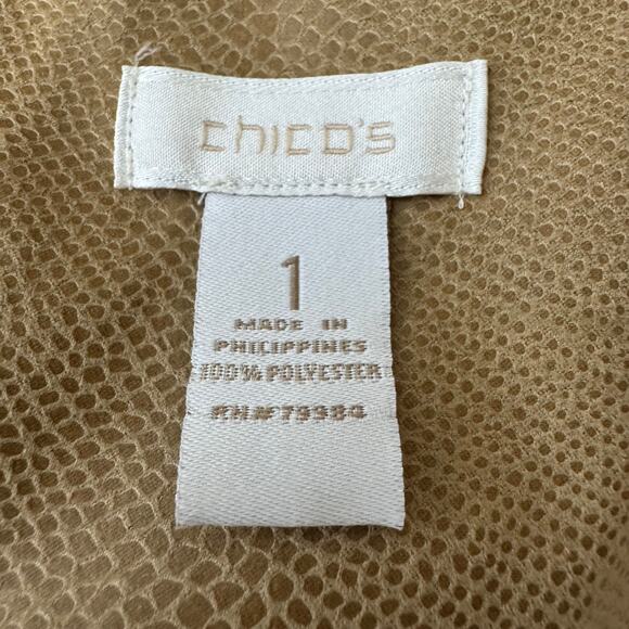 Chicos Pebbled Touch Liam Jacket Tan 3/4 Sleeve Adjustable Waist Size 1 Medium - Picture 6 of 6